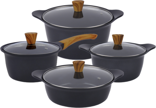 에코스타 우드핸들 통주물 IH 세라믹 냄비 4종세트 (18cm편수 + 20cm양수 + 24cm전골 + 24cm곰솥), 1개, (18편수+20양수+24전골+24양수)