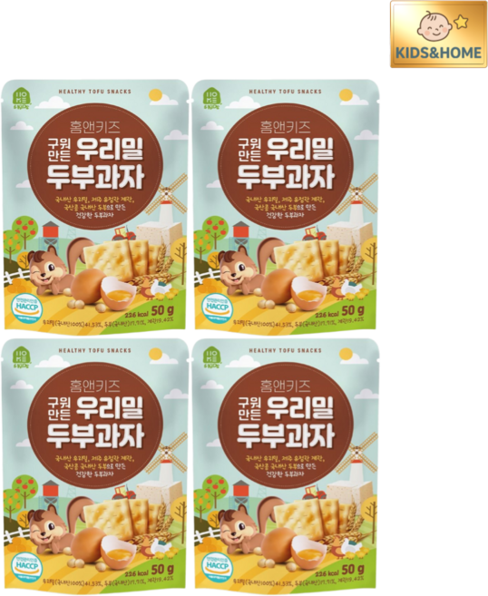 홈앤키즈 구워만든 우리밀 두부과자, 두부, 50g, 4개