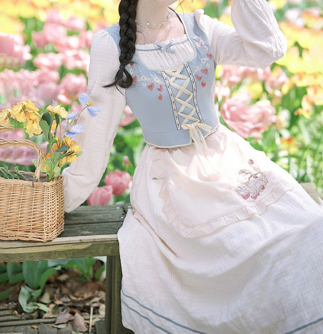 알프스소녀 원피스 스위스코스튬 개화기 알프스 조끼 하이디 촬영, L 55~60kg, B.원피스두건앞치마