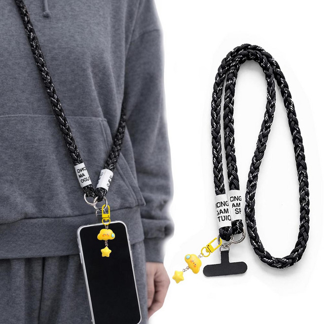 사니사니 핸드폰 스트랩줄 목걸이줄 도난방지 휴대폰 스트랩, 1개, 블랙