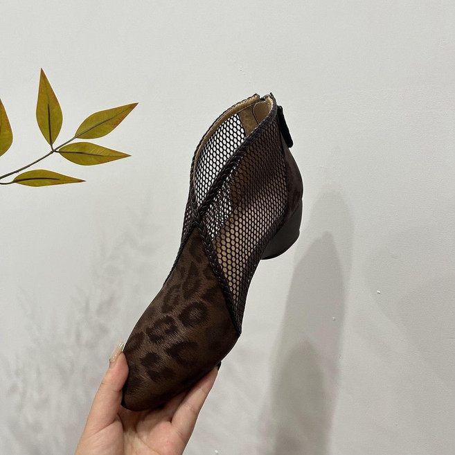 섹시 레오파드 경량 샌들 망사 지퍼 펀칭 가죽 웨지 부츠 휴양지 단화