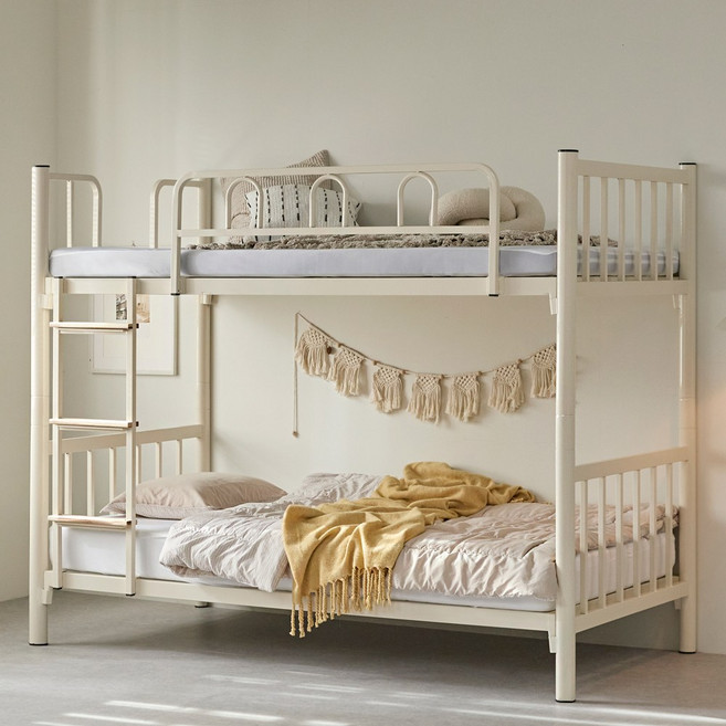 (주)가구타운 철제 분리형 이층침대 DW201 (싱글 / 슈퍼싱글), 아이보리, 직선형 싱글 아이보리, 매트없이 프레임만, 기본 철망받침대