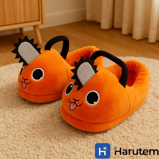 하루템 체인소맨 포치타 털슬리퍼 귀여운 부드러운 털실내화 사무실 남녀공용 굿즈