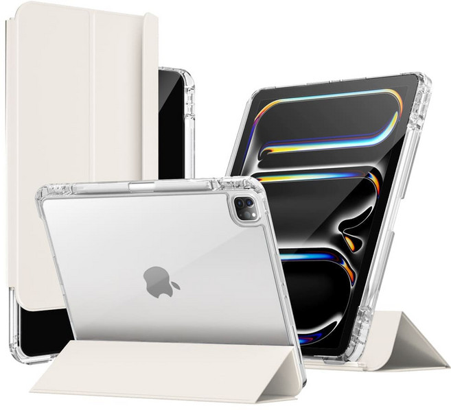 와이드 클리어 아이패드 슬라이드 세로거치 고광택 투명케이스 아이패드 7 8 9 10 에어 6 5 4 프로11 프로13 12 호환 애플펜슬 충전 수납 홀더, 아이패드 7/8/9세대, 아이보리