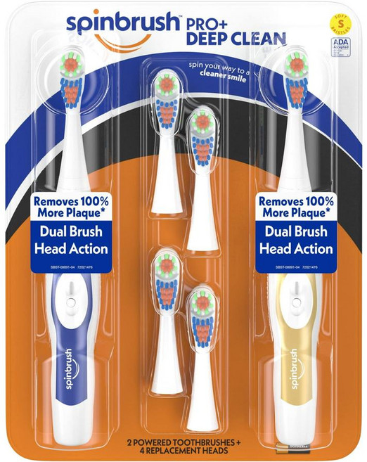 암앤해머 스핀브러쉬 프로 클린 전동 칫솔 2개 + 헤드 리필 4개 총 6개입 ARM & HAMMER Spinbrush Pro+ Clean Electric Toothbrush, 스핀브러쉬프로, 1개