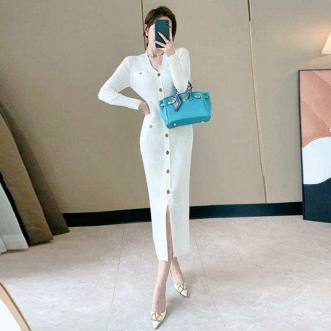 텐미닛스타일 페미닌 슬리핏 골지니트 히린스 원피스 (3color)