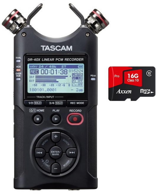 타스캠 Tascam 레코더 녹음기 인터페이스 겸용 DR-40X, 블랙, DR-40X +64GB