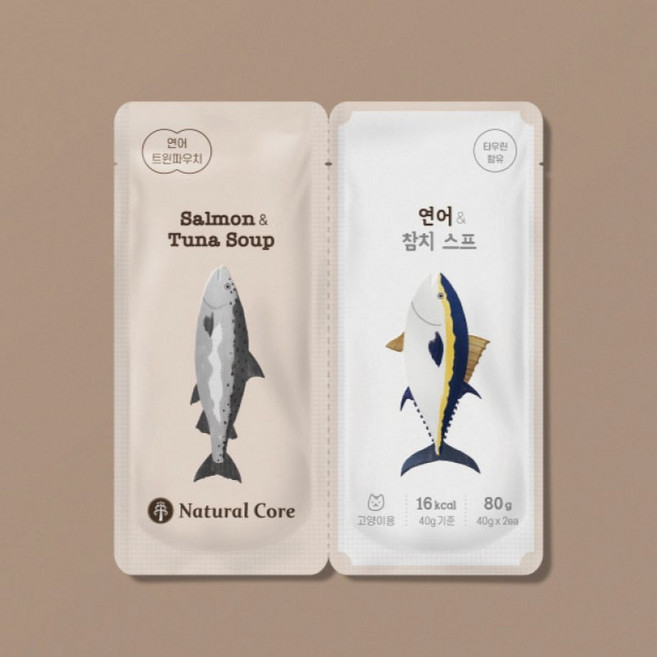 Natural Core 牛肉&雞肉湯 貓咪主食湯罐, 40g, 1個, 鮭魚&鮪魚