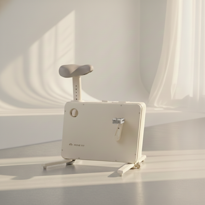 무브핏 핏큐브 바이크 가정용 실내 자전거 접이식 미니, 크림 화이트