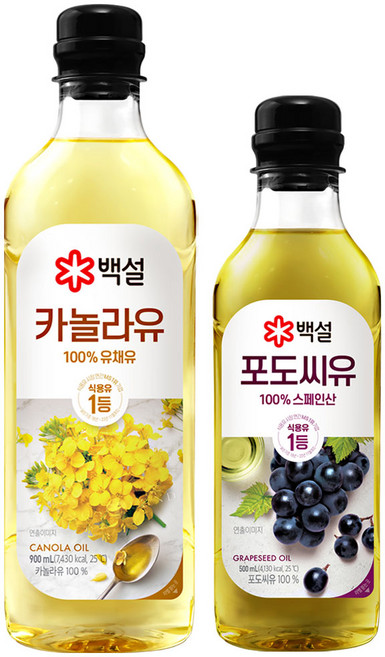 백설 카놀라유900ml 1 + 백설 포도씨유500ml 1, 1개