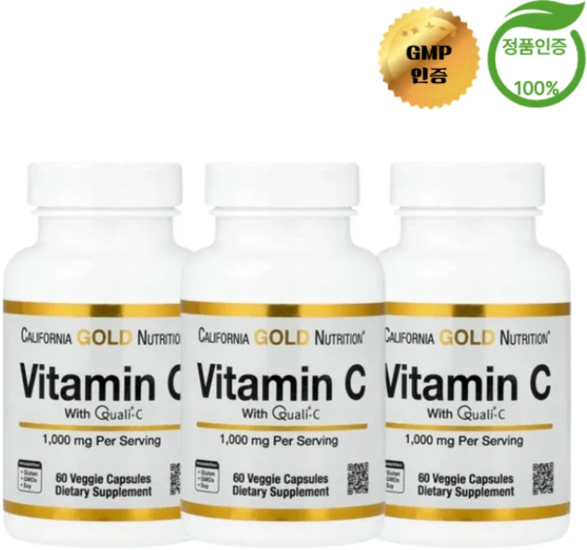 2+1 캘리포니아 골드 뉴트리션 CGN 비타민C 1000mg 아스코르브산 함유 베지 캡슐 60정, 3개, 60회분 - 쿠팡
