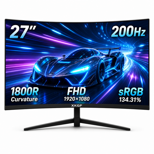 XKGF 게이밍 모니터 27인치 FHD 200Hz 1800R 커브드 34인치 4K 165Hz 울트라와이드 커브드 높이조절 모델, 70cm, 27인치 1K200Hz 곡면