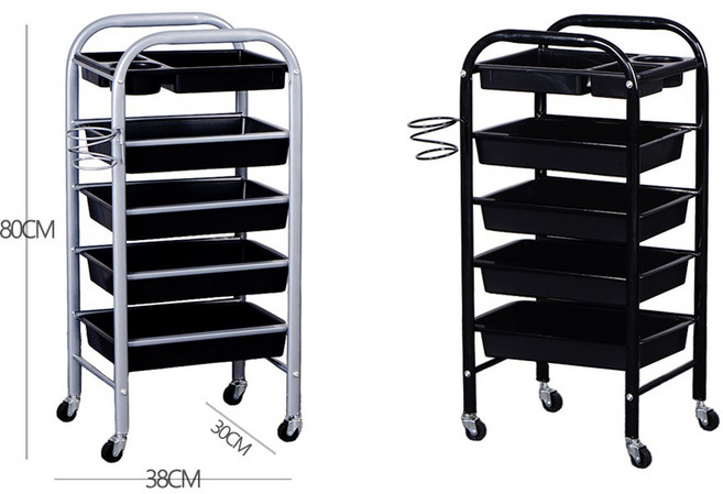 프로페셔널 이발소/미용실용 다층 수납 카트 - 강철 및 탈착식 트레이, 블랙, 5단