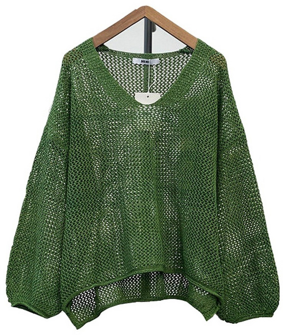 신이SH 더블샵 빅사이즈 여름 시스루 찰랑 브이넥 그물니트 브이넥 긴팔 망사티