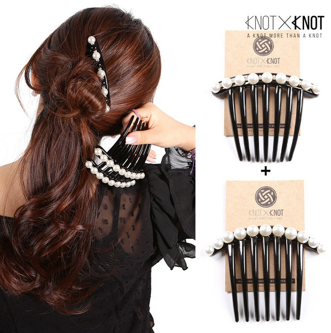 [KNOTXKNOT] 2p set 국내제작 진주 앤 큐빅 긴발 빗핀