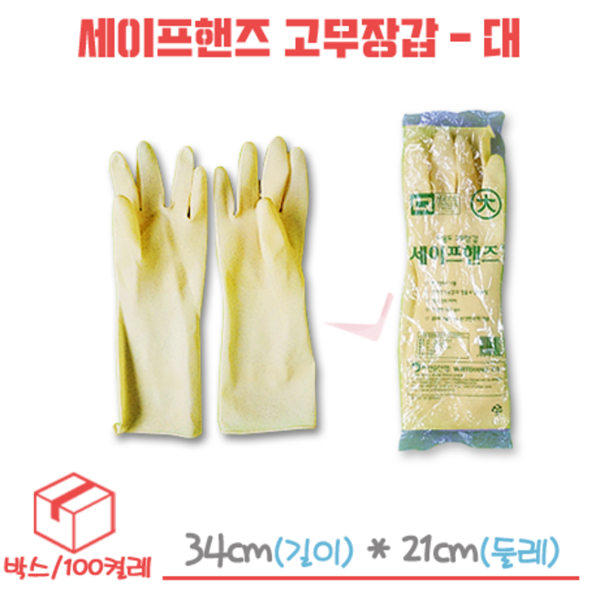 세이프 핸즈 고무장갑-대 박스/5묶음/100켤레, 소(S), 100세트