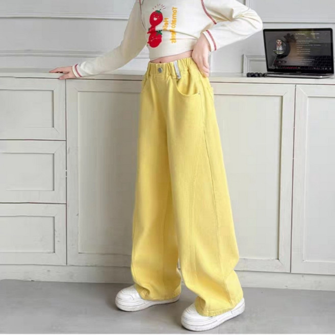 주니어 여아 밴딩 데님팬츠 초등학생 와이드 청바지