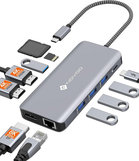 USB C 도킹 스테이션 NOBOO 트리플 디스플레이 타입 허브 듀얼 모니터 HDMI 4K@60Hz DP 멀티포트 어댑터 4USB 이더넷 SDTF 100W PD 동글 데이터, 11-in-1