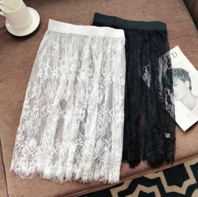 레이스 A라인 레이어드 롱스커트 밴딩 치마