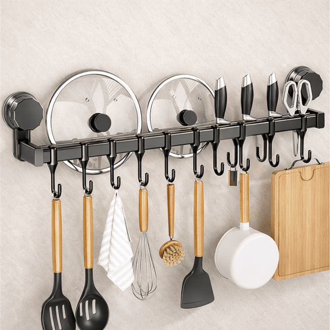 클릭핏 무타공 초강력 흡착식 주방걸이대 50cm, 1개, 쉐도우블랙