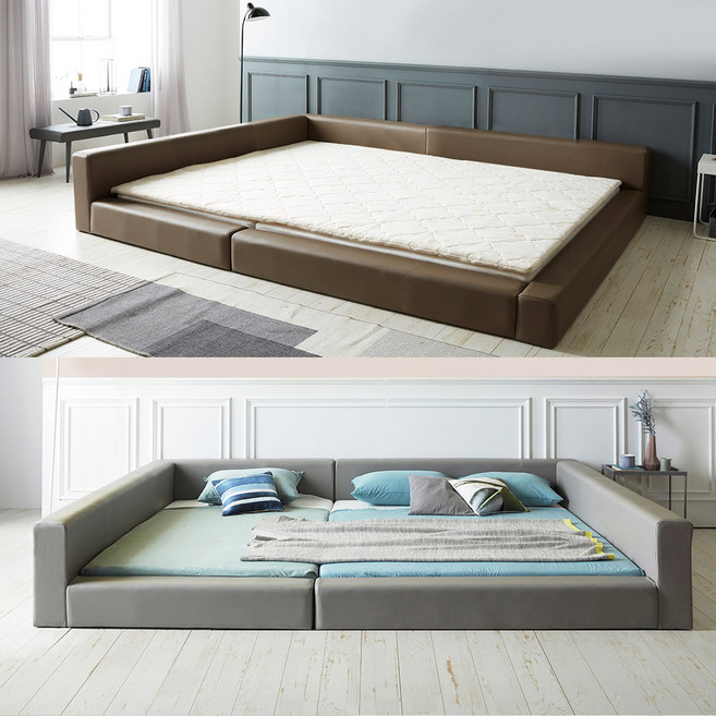 엘도라도 패밀리침대 세트 SS+Q 매트리스+깔판포함, SS+Q(독립매트+PE폼깔판), 기본형(한쪽가드), 아이보리