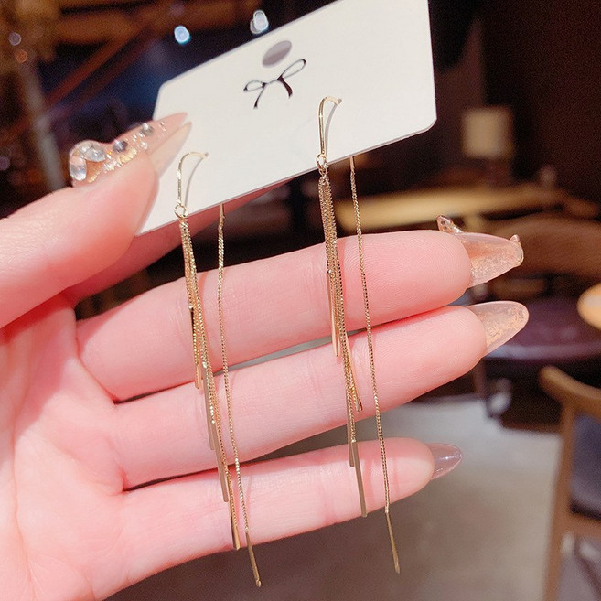 체인 프린지 이어라인 줄 귀걸이 - 두꺼운 14K 금도금