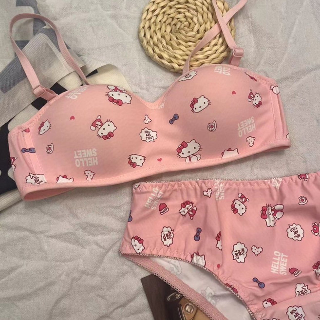 티류으스 큐티 키티 캣 노와이어 불륨업 브라+팬티 세트 여성 속옷 세트