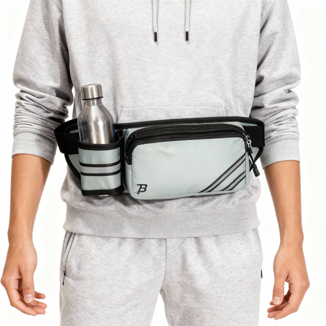 비피 스포츠 초경량 방수 등산힙색 + 물병 홀더 흔들림 없는 밀착감 & 넉넉한 수납, 민트 그레이, 1개