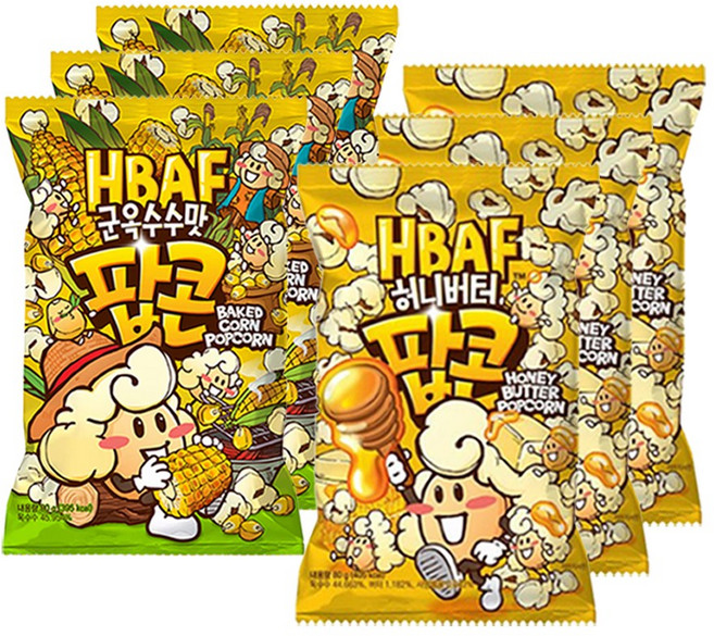 HBAF 바프 팝콘 군옥수수맛+허니버터, 3세트, 80g
