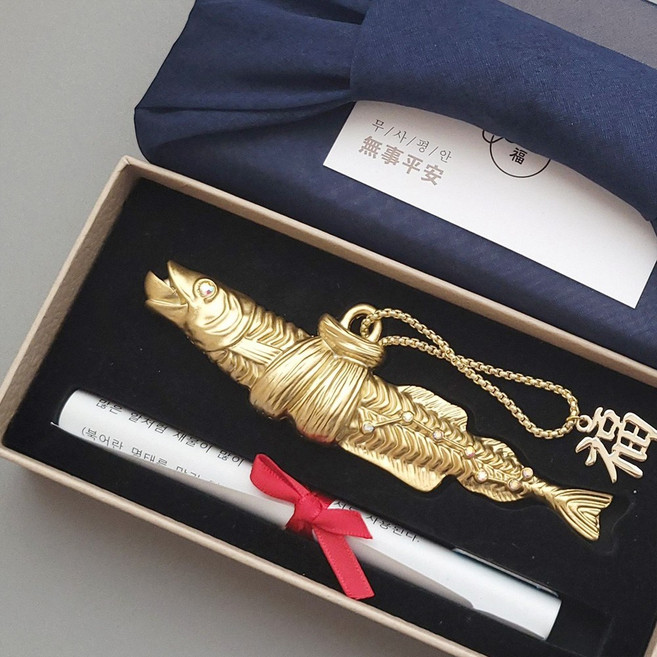 행운 칠성명태 현관 자석 장식 인테리어 현관문 액막이 물고기 오브제 개업 집들이 선물, 골드 - 재물운