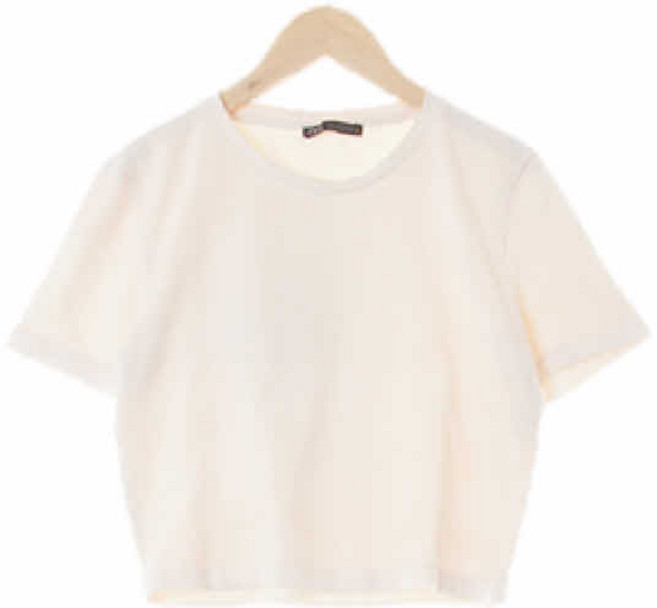 0426 자라 크림바닐라아이보리 면혼방 라운드슬림크롭반팔티 [M]