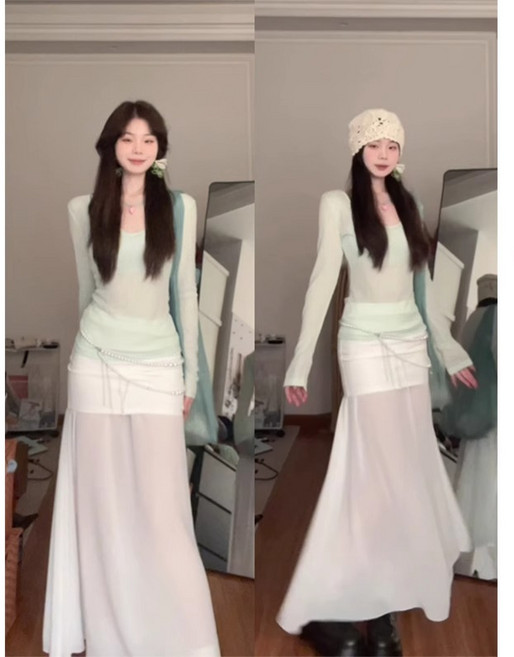 【絕美高腰】半身裙 紗裙 包臀裙 網紗裙 拼接裙 白色半身裙 高腰顯瘦 網紗拼接 小個子友好 2025新款 夏季通勤約會