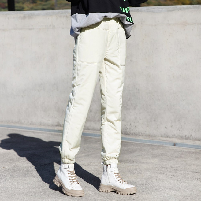 동대문스타일 여자 패딩바지 사각 패널 포켓 밴딩 조거 겨울 보온 팬츠 여성 방한 누빔 밴드 PANTS