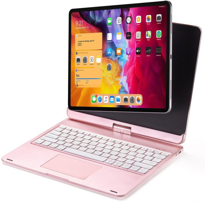 아이패드 키보드 케이스 마그네틱형 시즌템 360도회전 트랙패드, 로즈골드