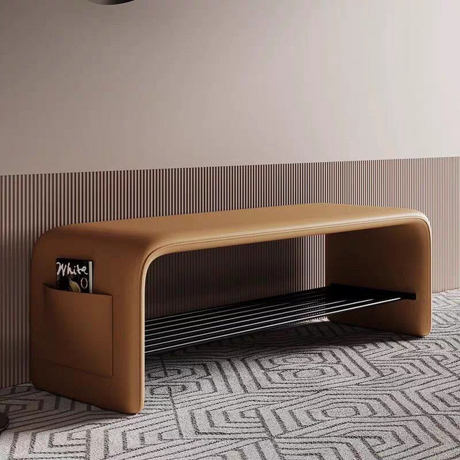 免安裝長條凳 穿鞋椅 家用輕奢高級感, 暗橘色（耐磨易打理）,長100寬35高40（加粗碳鋼支架）