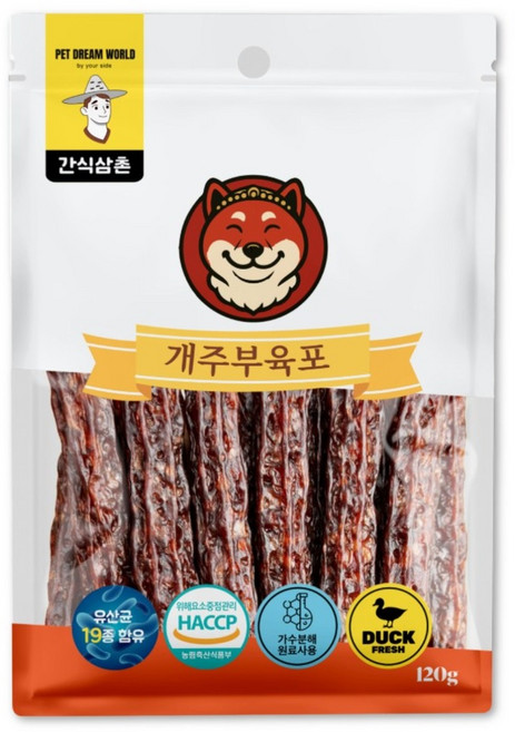 파라솔 개주부 저알러지 가수분해 간식 육포, 1개, 120g, 오리