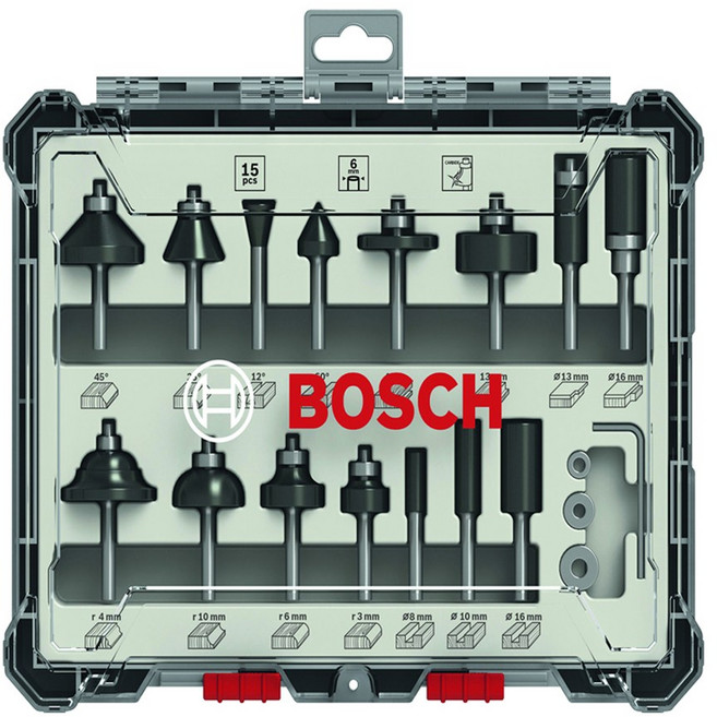 보쉬 루터비트세트 15PCS 샹크 6mm 홈파기 트리밍, 1개