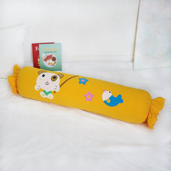 MMC몰 안고자는 긴베게 캐릭터 롱쿠션 곰낚시 사탕베게 바디필로우(솜미포함), 옐로우