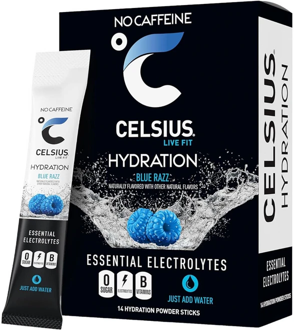 셀시어스 라이브 핏 하이드레이션 전해질 비타민 분말 무카페인 블루 라즈 14개입 1개 - 쿠팡