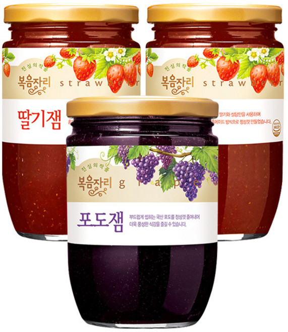 복음자리 딸기잼 500g 2 * 포도잼 620g 1 (총 3P)