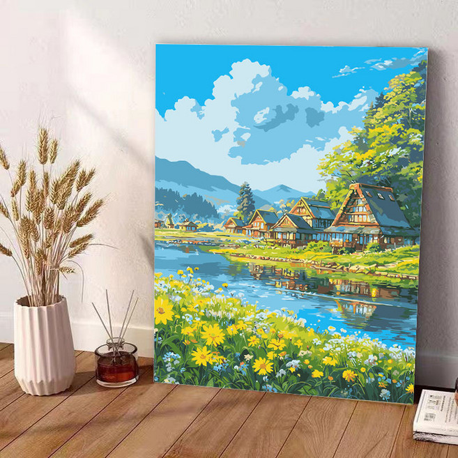 피포페인팅 DIY 풍경화 그리기 세트 여름 하늘구름 풍경화 돈들어오는 그림 모음 풍수그림 신혼 개업 입주 선물 집들이선물 현관 거실 인테리어 소품 40 x 50 cm, XJFJ-02, 1개