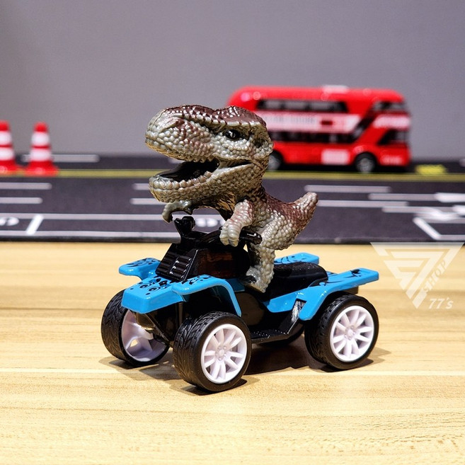 SHOP 77's 霸王龍沙灘摩托車，四色恐龍越野車，迷你暴龍玩具車，尺寸約6.5x3.5x6.3公分, 摩托藍, 1個