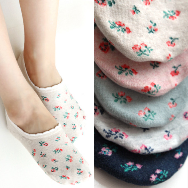 꽃무늬 여성덧신 국산 페이크삭스 5켤레 무료배송~ 여자 면 실리콘 플뢰르 덧버선