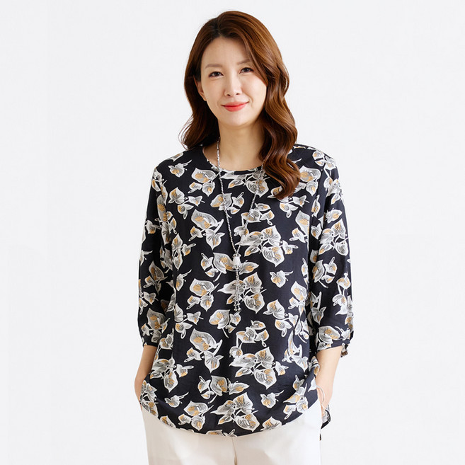 여성용 인견 셔링 블라우스 여름 시원한 7부 소매 엄마옷