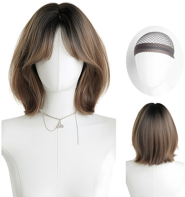 LaBella 가발 세미 레이어드 단발 33cm, 1개, LA_167애쉬 루트 브라운