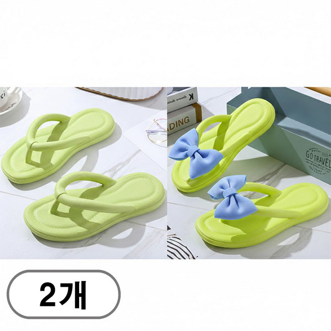 차쿠 여성 eva 조리 리본 슬리퍼 플립플랍 1+1