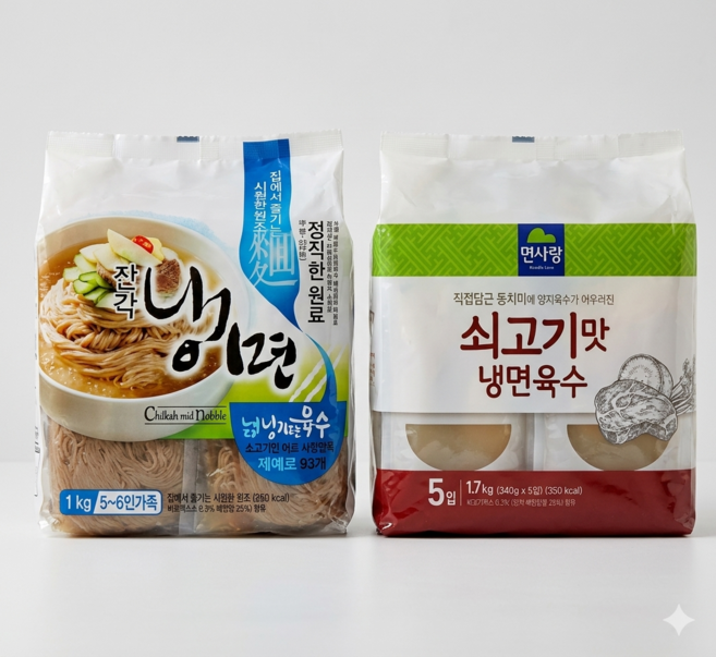 칠갑농산 냉면1kg 1개+면사랑 쇠고기맛 냉면육수 340g 5개