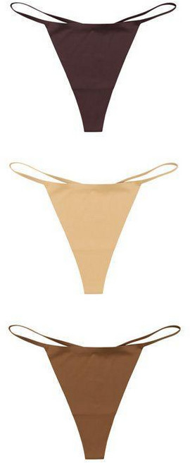 歐美豹紋細帶一根線丁字褲 冰絲無痕內褲女, 深褐色+沙色+太妃色,L建議體重140-160斤
