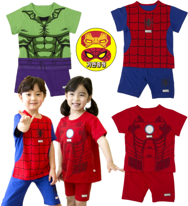 스파이더맨옷 아이언맨 헐크 마블 긴팔 반팔 간편상하 남아 여아 할로윈 코스튬 히어로 어벤져스 코스프레
