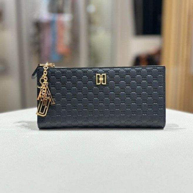 [국내백화점] 닥스 블랙 DD 로고패턴 소가죽 슬림 2단 장지갑